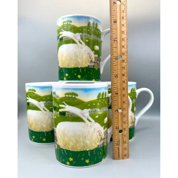Department 56 Green Acres By Judith Glover Sheep Mugs Set Of 4 Ceramic Pastoral - Picture 9 of 9